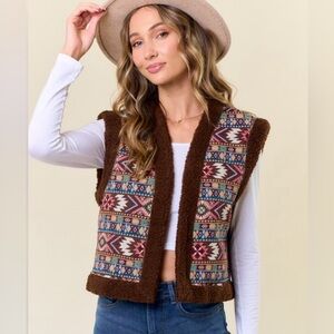 🤎 ON BLUE Embroidered Vest with Sherpa Lining